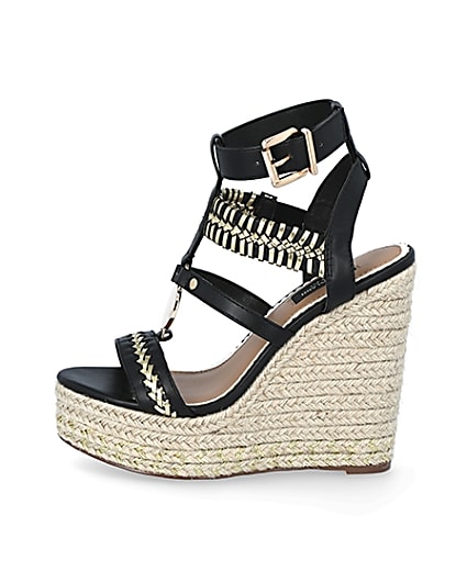 360 degree animation of product Black whipstitch strap wide fit wedge sandals frame-3