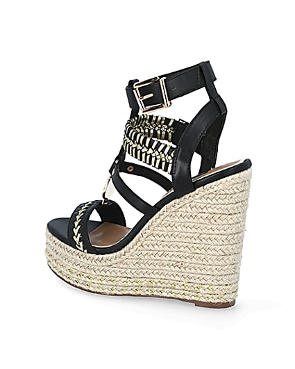 360 degree animation of product Black whipstitch strap wide fit wedge sandals frame-5
