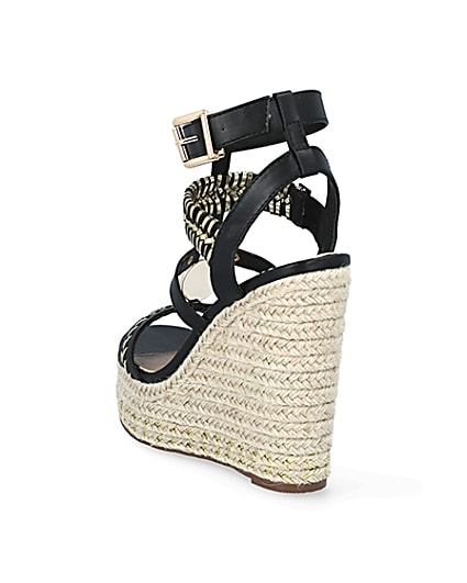 360 degree animation of product Black whipstitch strap wide fit wedge sandals frame-7