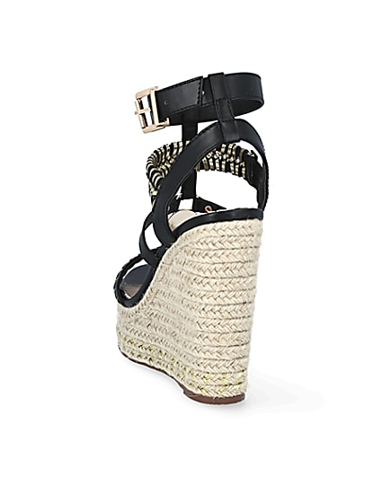 360 degree animation of product Black whipstitch strap wide fit wedge sandals frame-8