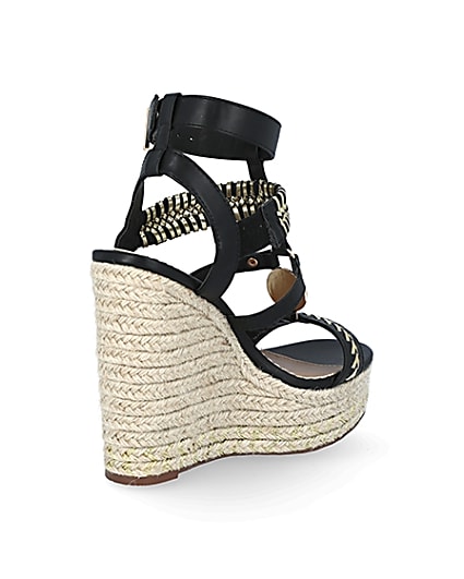 360 degree animation of product Black whipstitch strap wide fit wedge sandals frame-12