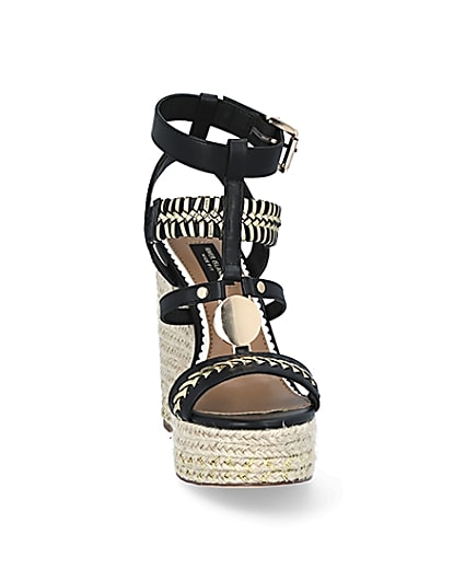 360 degree animation of product Black whipstitch strap wide fit wedge sandals frame-20