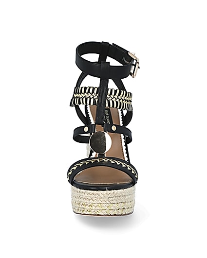 360 degree animation of product Black whipstitch strap wide fit wedge sandals frame-21