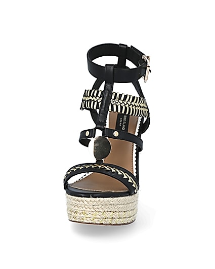 360 degree animation of product Black whipstitch strap wide fit wedge sandals frame-22