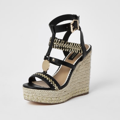 wide fit low heel black sandals