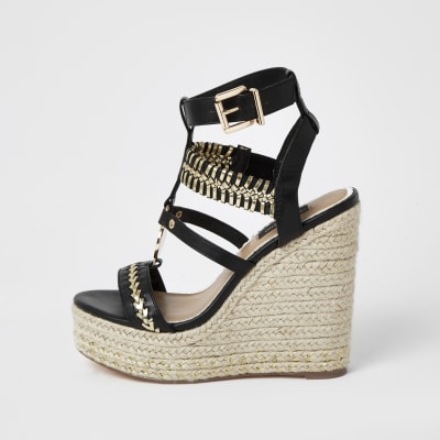 river island black and gold sandals