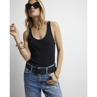 River Island Ruched Vest Top - Black