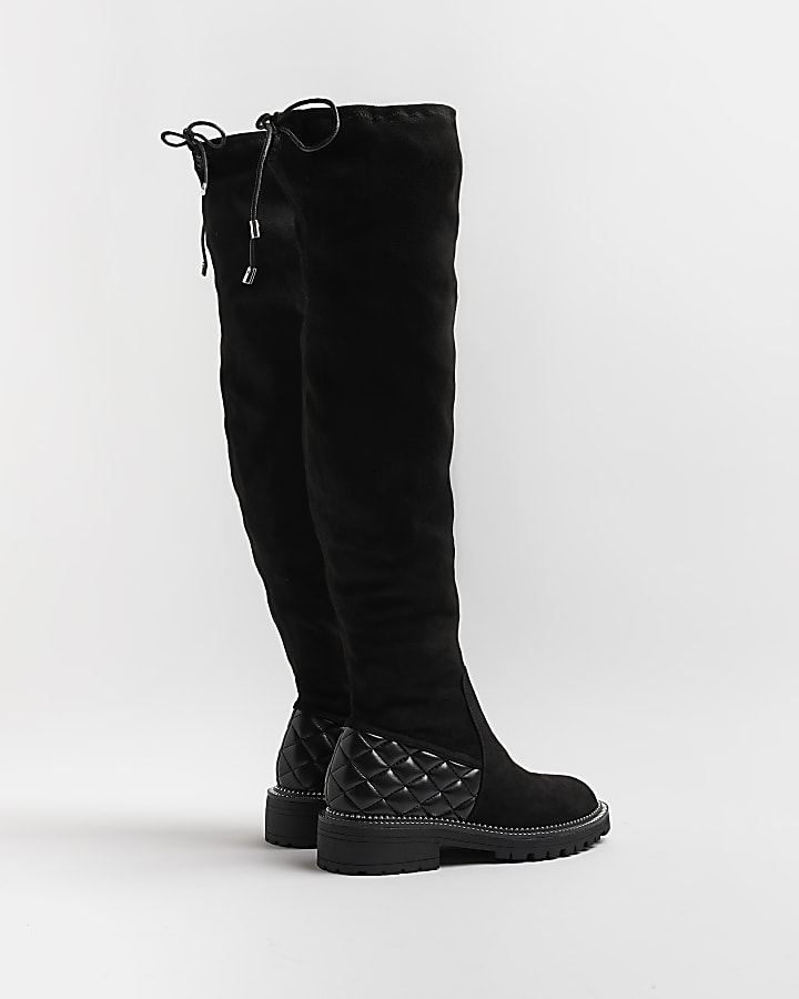 Black wide calf knee high boots