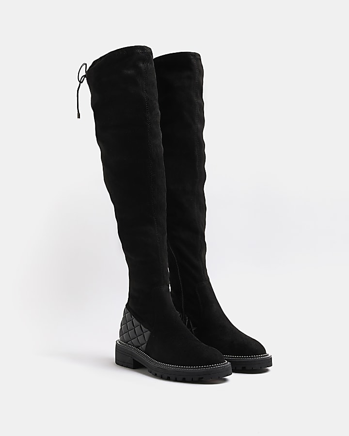 Black wide calf knee high boots