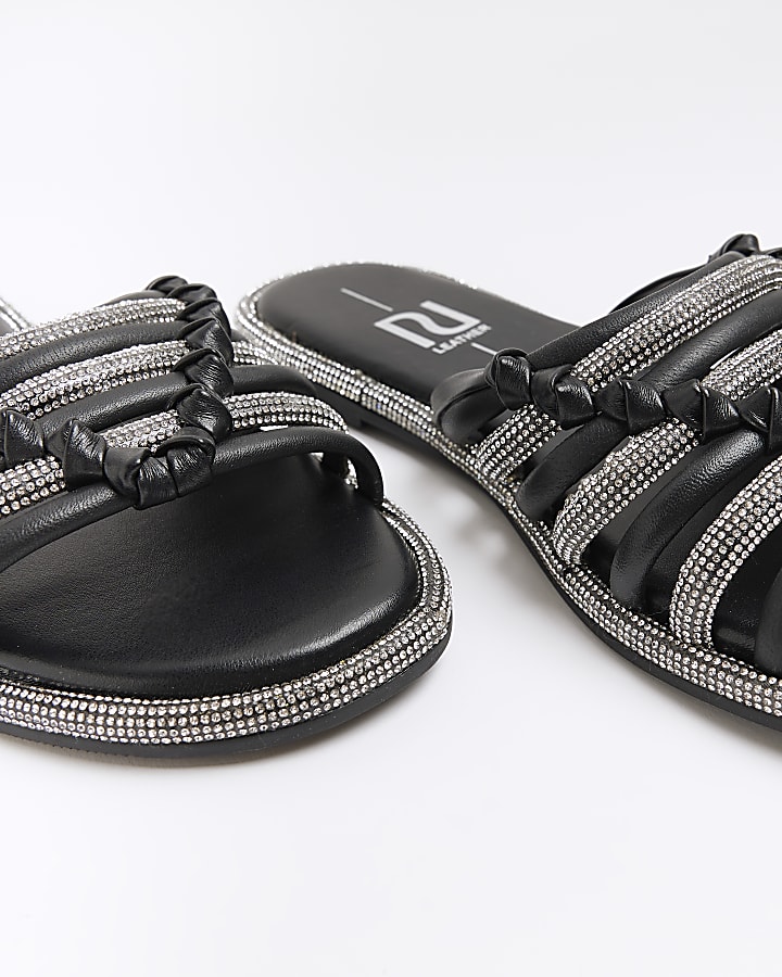 Black Wide Embellished Sandals