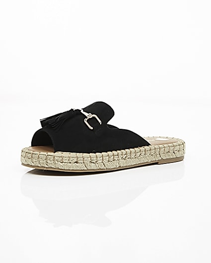 360 degree animation of product Black Wide fit backless espadrille loafers frame-0