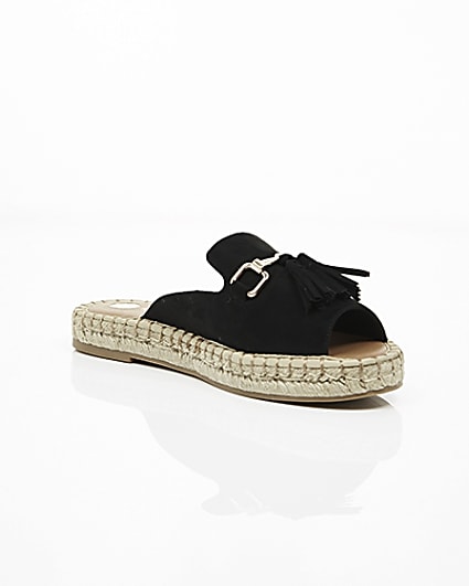 360 degree animation of product Black Wide fit backless espadrille loafers frame-7