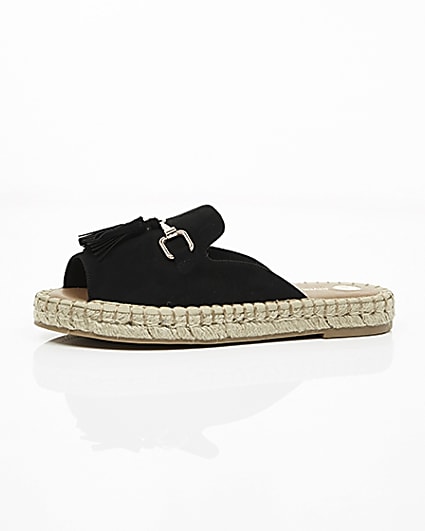 360 degree animation of product Black Wide fit backless espadrille loafers frame-23