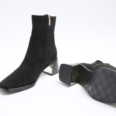 ladies black block heel ankle boots