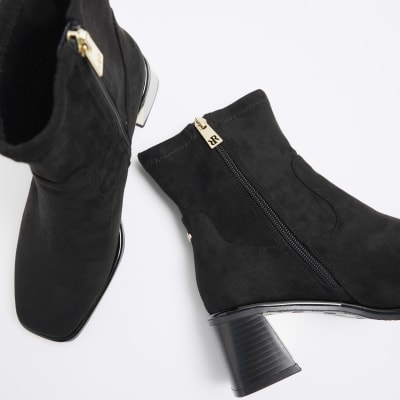 ladies black block heel ankle boots