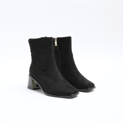ladies black block heel ankle boots