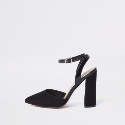 Black wide fit block heel courts