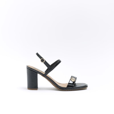 Black wide fit block heel sandals River Island