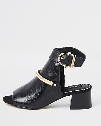 Black wide fit block heel shoe boot