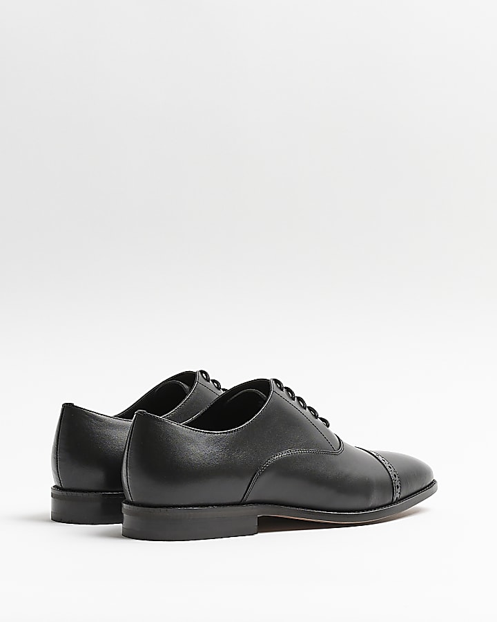 Black wide fit brogue Oxford shoes