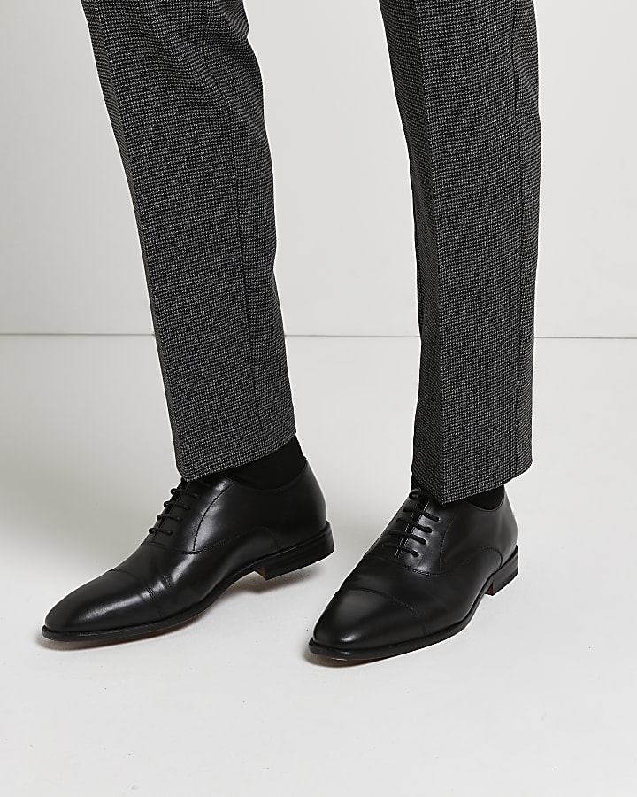 Black wide fit brogue Oxford shoes