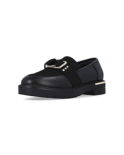 360 degree animation of product Black wide fit buckle chunky loafers frame-0