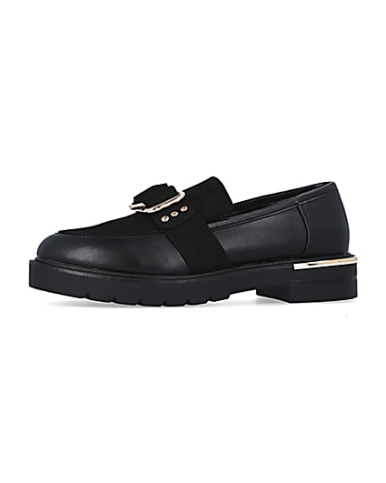 360 degree animation of product Black wide fit buckle chunky loafers frame-2