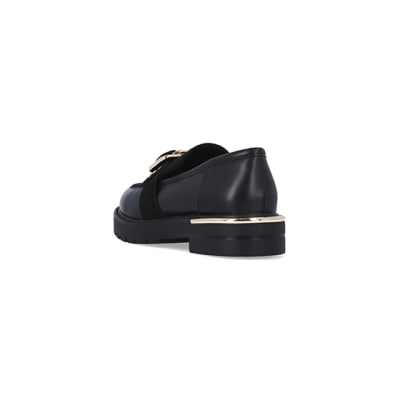 360 degree animation of product Black wide fit buckle chunky loafers frame-7