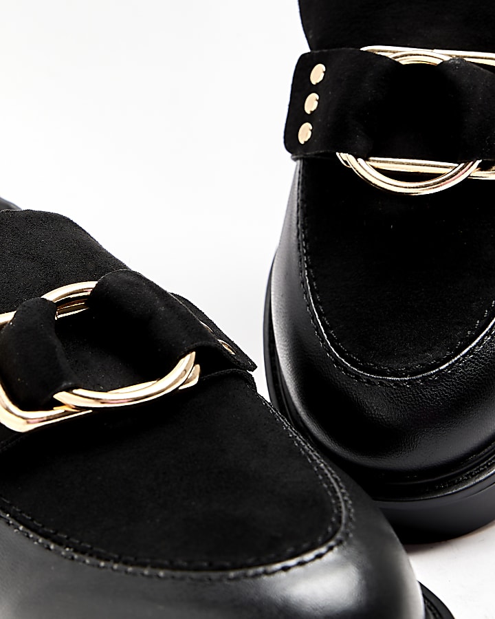 Black wide fit buckle chunky loafers