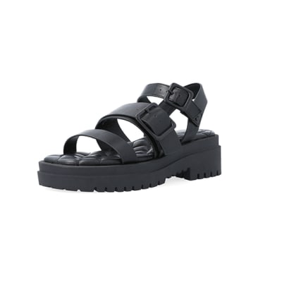 360 degree animation of product Black wide fit buckle dad sandals frame-0