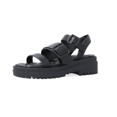 360 degree animation of product Black wide fit buckle dad sandals frame-1