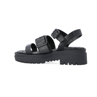 360 degree animation of product Black wide fit buckle dad sandals frame-4