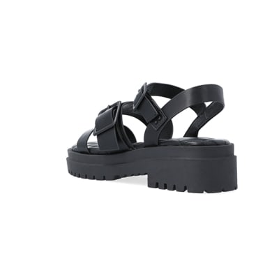 360 degree animation of product Black wide fit buckle dad sandals frame-6