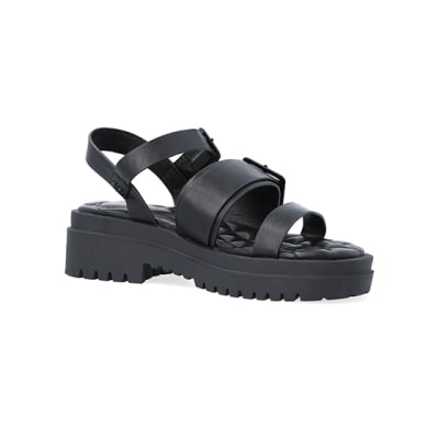360 degree animation of product Black wide fit buckle dad sandals frame-17