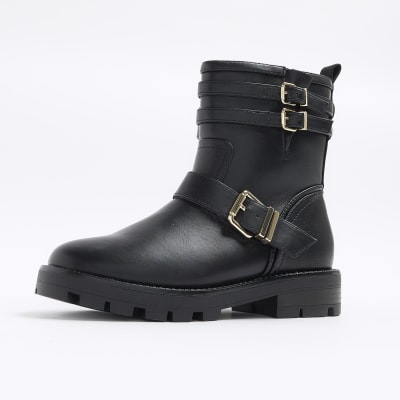 Girls black cheap biker boots