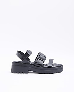 Black wide fit buckle detail sandals