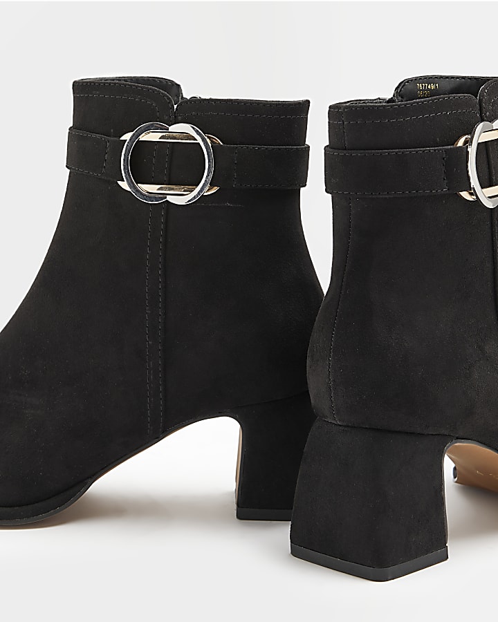 Black wide fit buckle heeled ankle boots