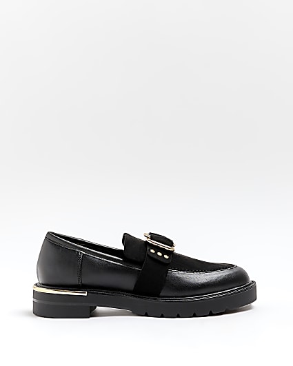Black wide fit buckle loafers