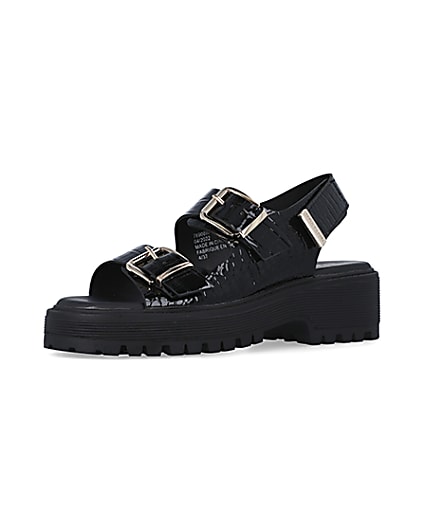 360 degree animation of product Black wide fit buckle sandals frame-1