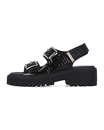 360 degree animation of product Black wide fit buckle sandals frame-3