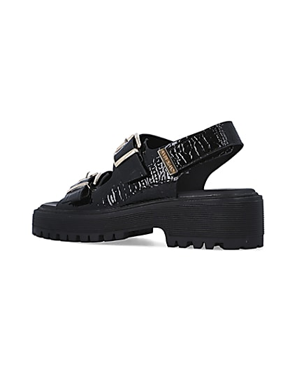 360 degree animation of product Black wide fit buckle sandals frame-5