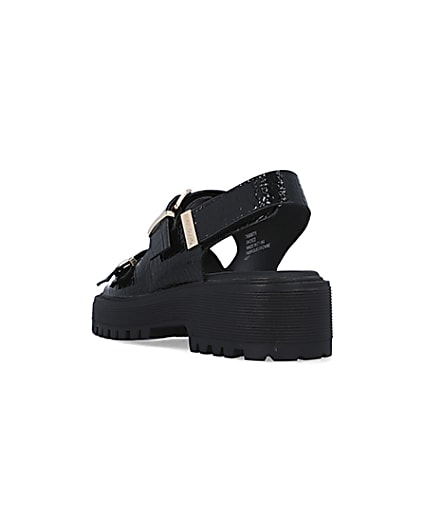 360 degree animation of product Black wide fit buckle sandals frame-7