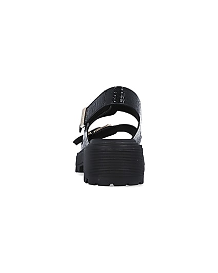 360 degree animation of product Black wide fit buckle sandals frame-9