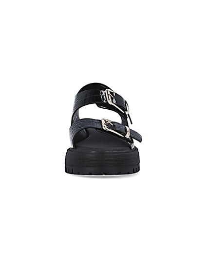 360 degree animation of product Black wide fit buckle sandals frame-21