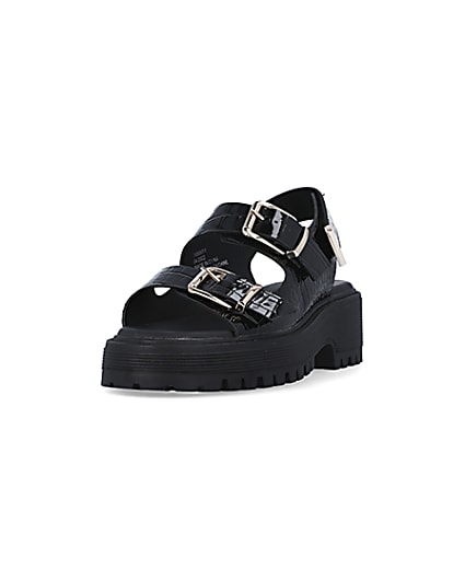 360 degree animation of product Black wide fit buckle sandals frame-23