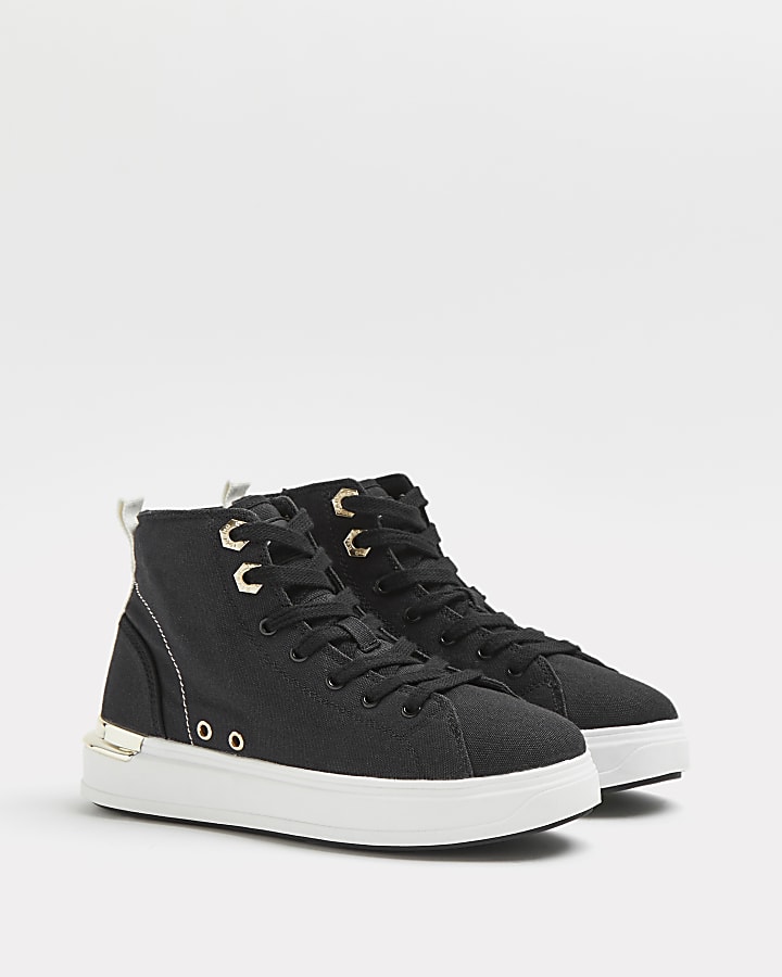 Black wide fit canvas high top trainers