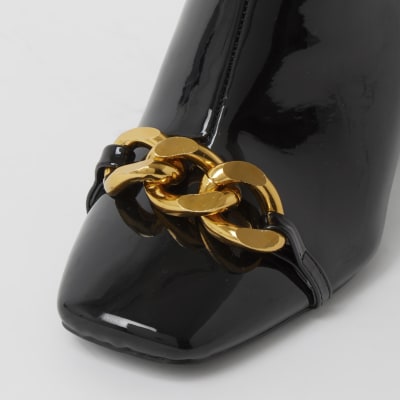 Black wide fit chain block heel boots
