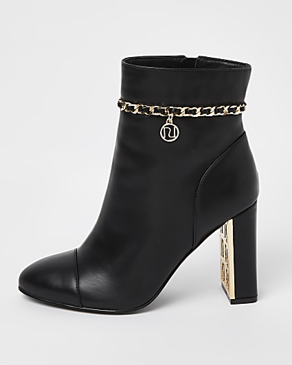 Black wide fit chain detail ankle boots