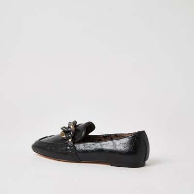 Black wide fit chain detail textured loafers