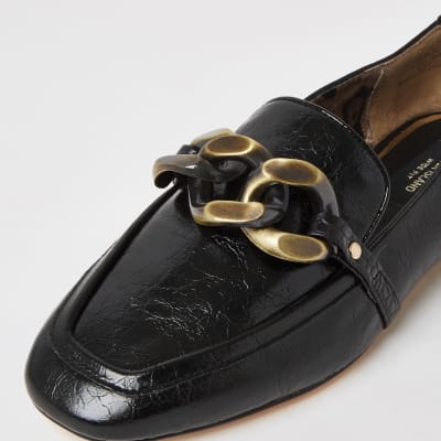 Black wide fit chain detail textured loafers